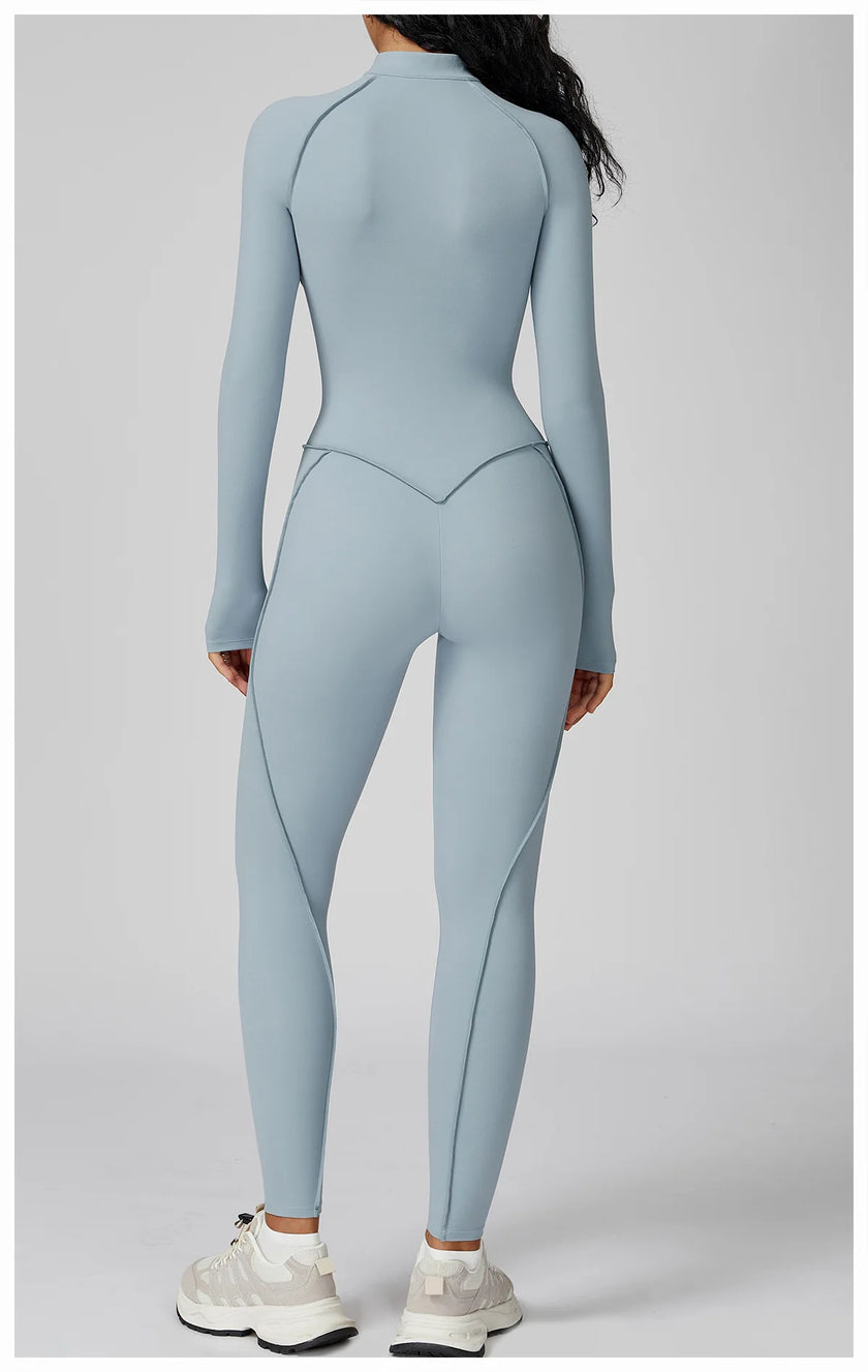 Long Sleeve Zipper Yoga Bodysuit One-Piece Tracksuit