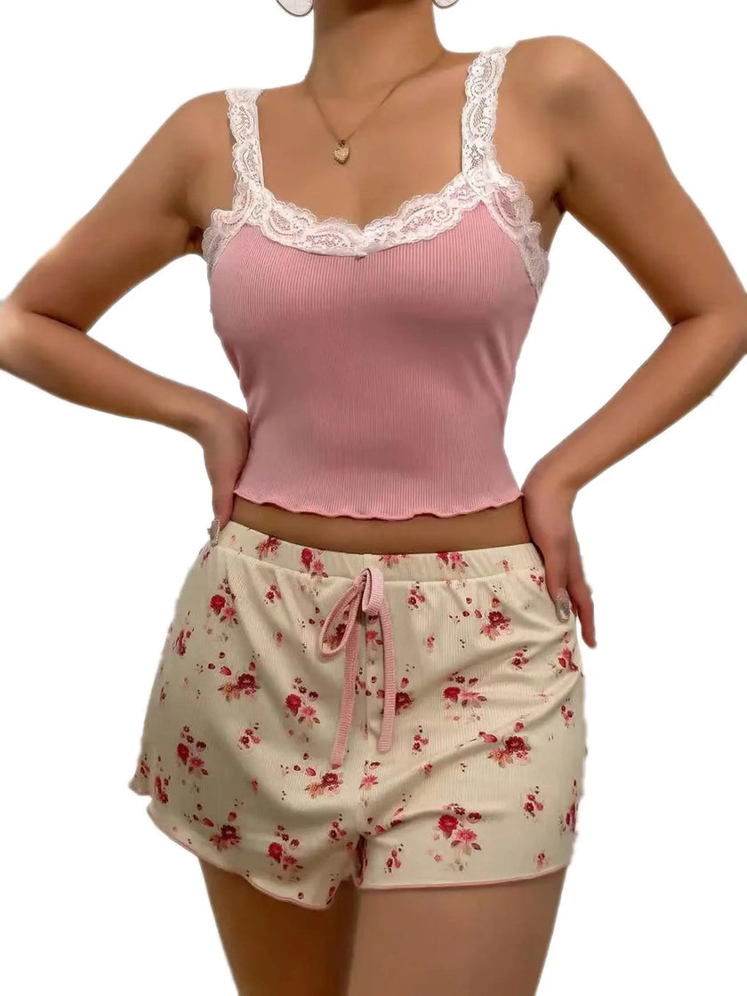 Lace V-Neck Cami Pajama Set
