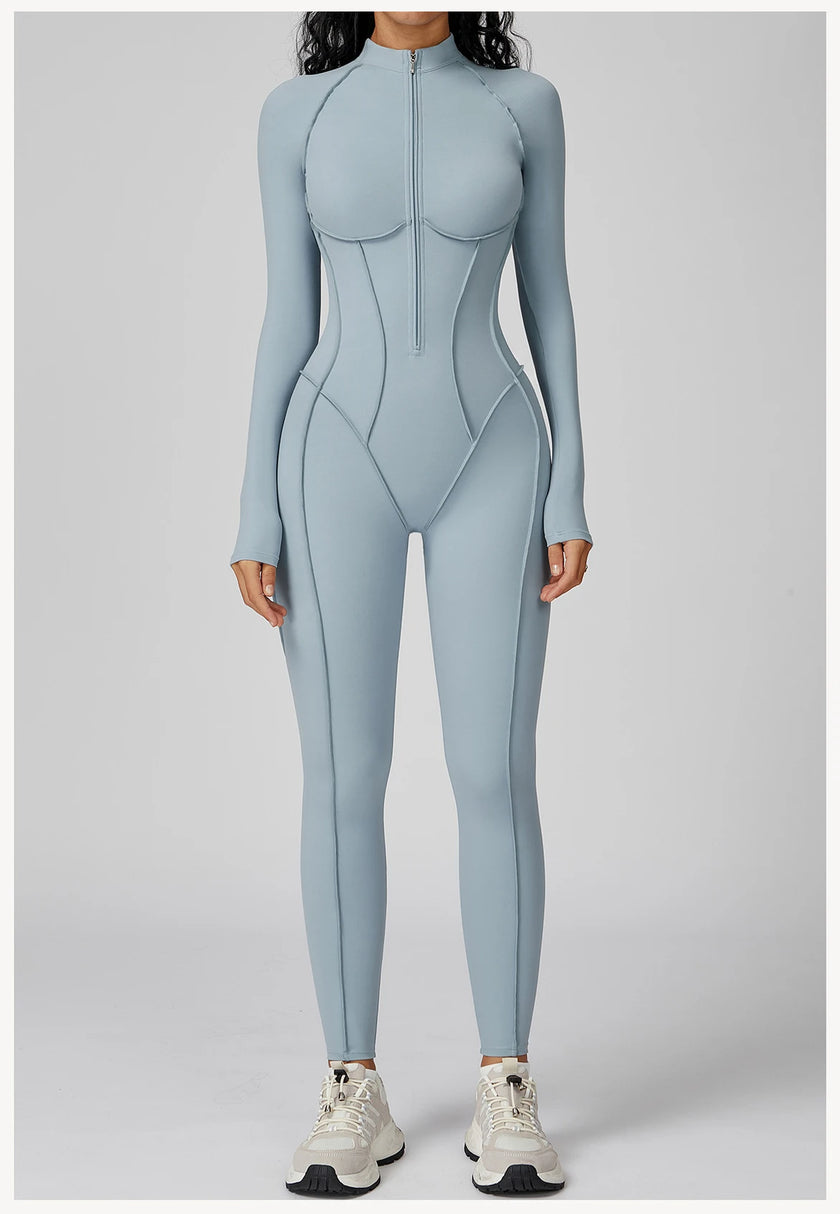 Long Sleeve Zipper Yoga Bodysuit One-Piece Tracksuit