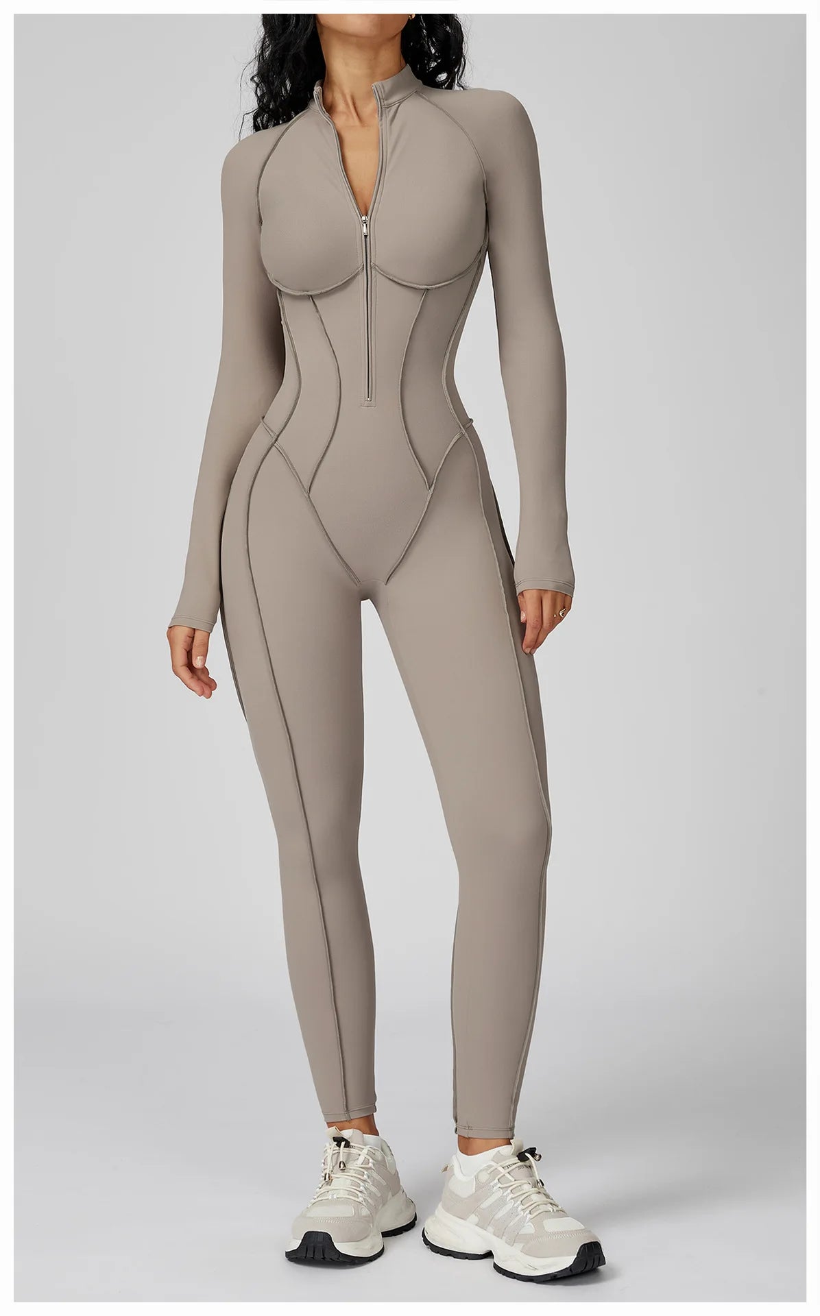 Long Sleeve Zipper Yoga Bodysuit One-Piece Tracksuit