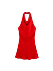 Satin Backless Halter Mini Dress