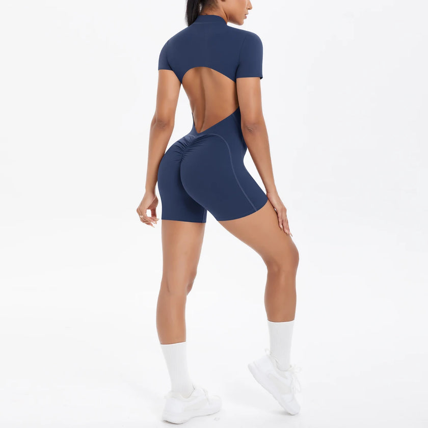 Backless Hollow-Out Push-Up Zipper Yoga Jumpsuit