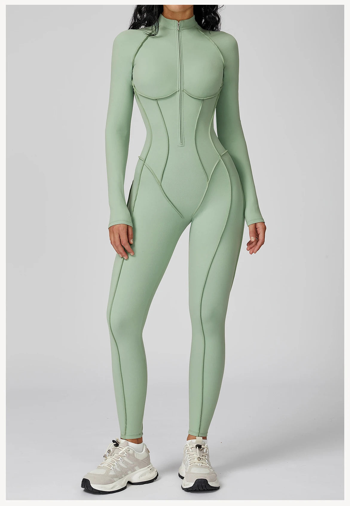 Long Sleeve Zipper Yoga Bodysuit One-Piece Tracksuit