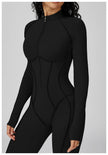 Long Sleeve Zipper Yoga Bodysuit One-Piece Tracksuit