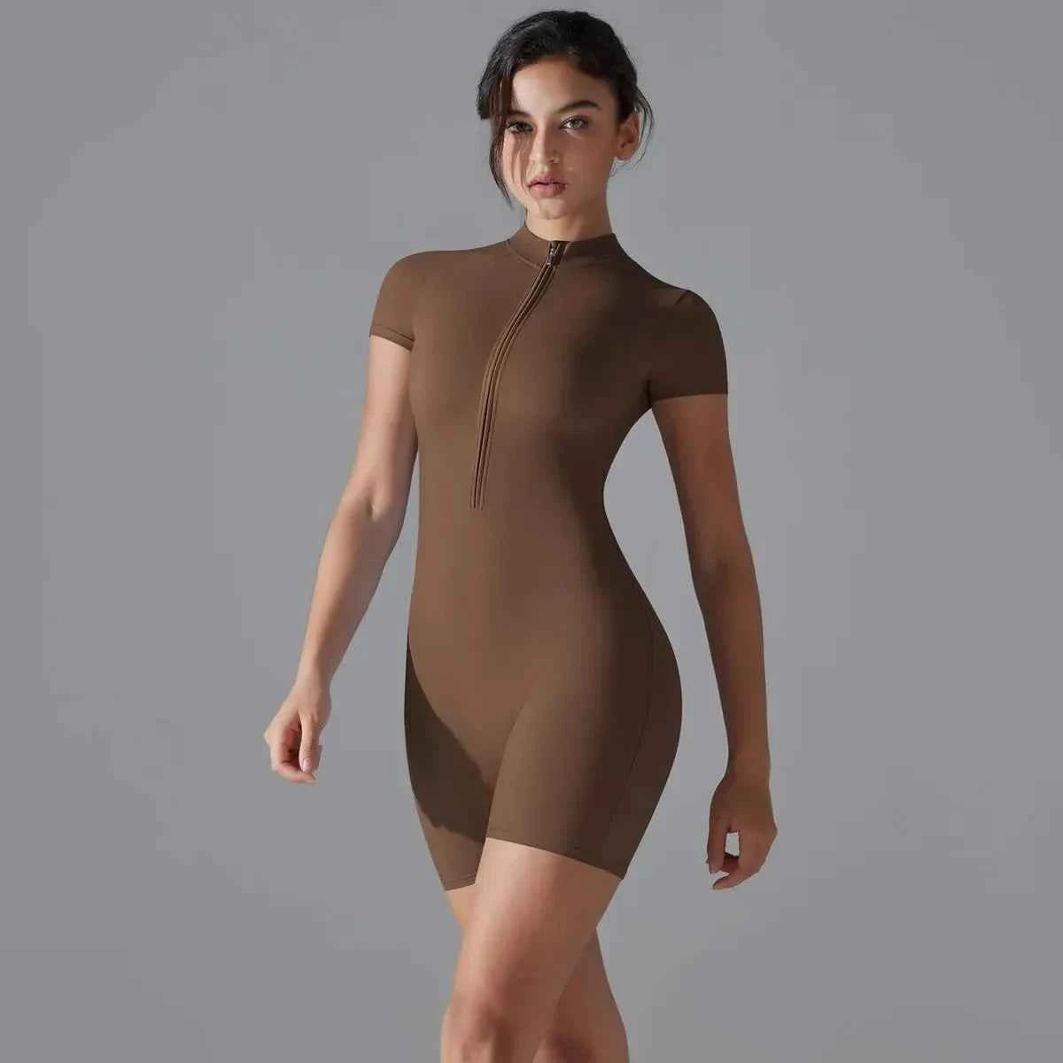 Yoga Set Women's Jumpsuits One-Piece Suit Zipper Short Sleeve Gym Push Up Workout Clothes Fitness Bodysuit Sportswear Tracksuit