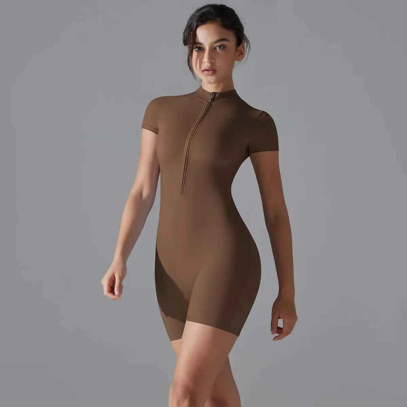 Yoga Set Women's Jumpsuits One-Piece Suit Zipper Short Sleeve Gym Push Up Workout Clothes Fitness Bodysuit Sportswear Tracksuit