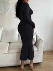 Women's Solid Long Sleeve Bodycon Dress, Chic Basic Minimalist Causual Fashion Scoop Neck Long Dress, Womenswear