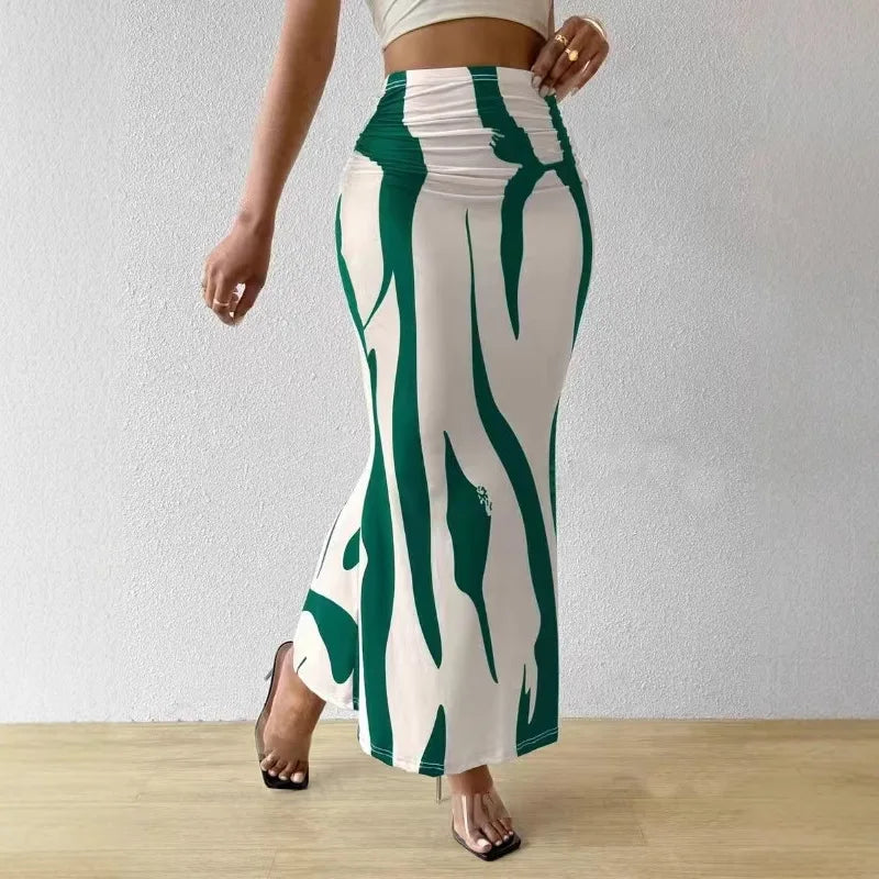 Zebra Print Pleated Midi Skirt