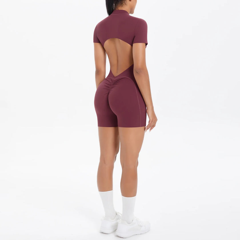 Backless Hollow-Out Push-Up Zipper Yoga Jumpsuit