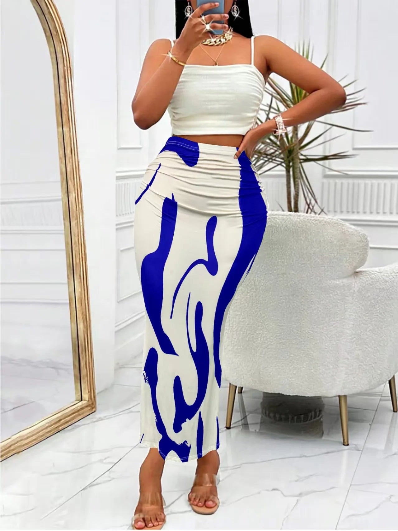 Zebra Print Pleated Midi Skirt