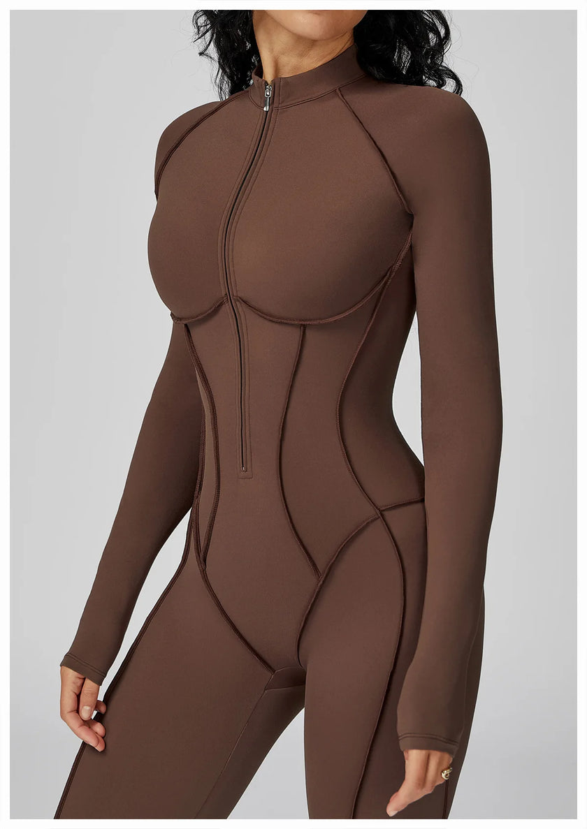 Long Sleeve Zipper Yoga Bodysuit One-Piece Tracksuit