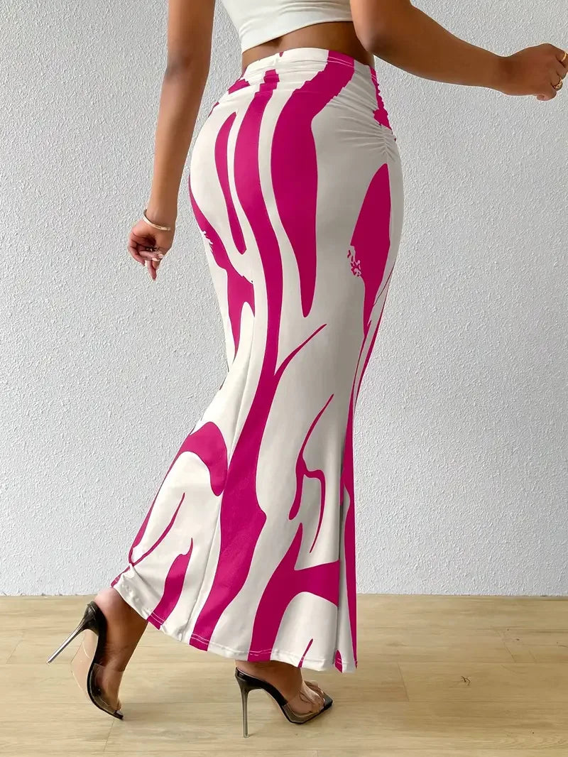 Zebra Print Pleated Midi Skirt
