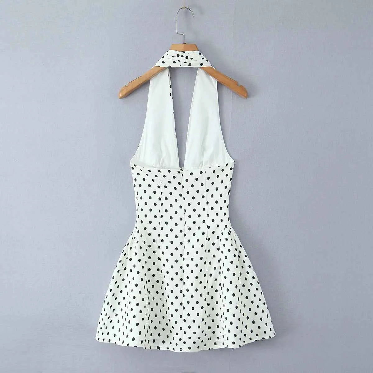 Retro Polka Dot Deep V Halter Mini Dress
