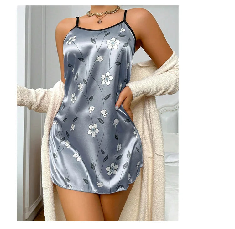 Luxurious Satin Floral Slip Nightdress