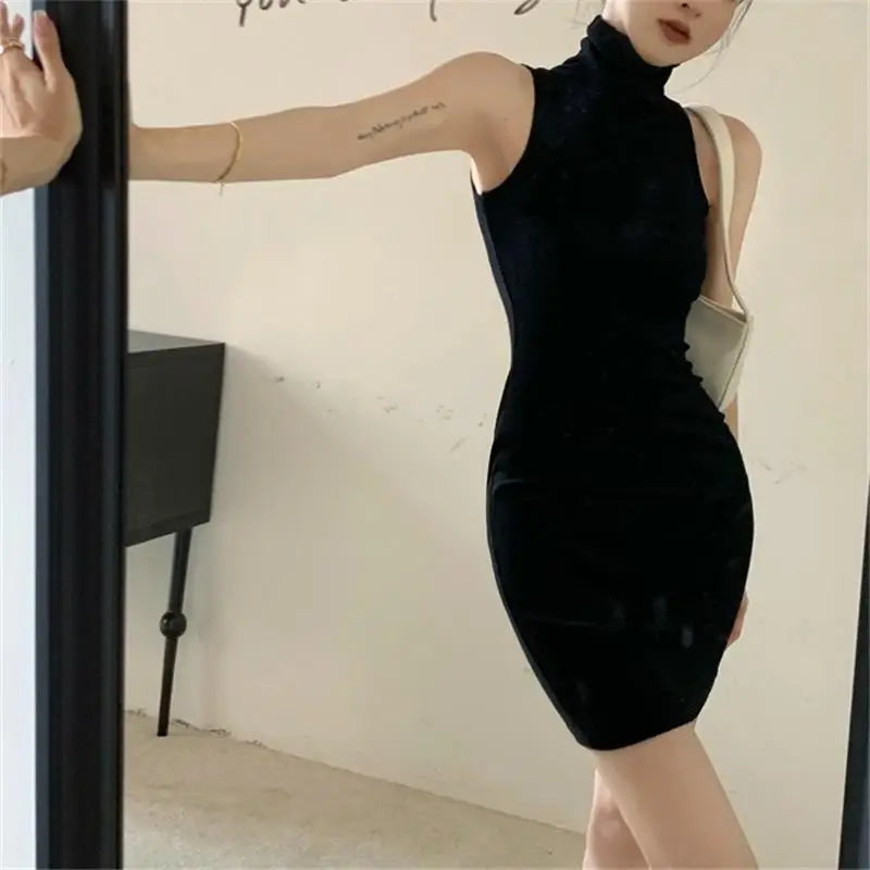 High Neck Pleated Bodycon Dress