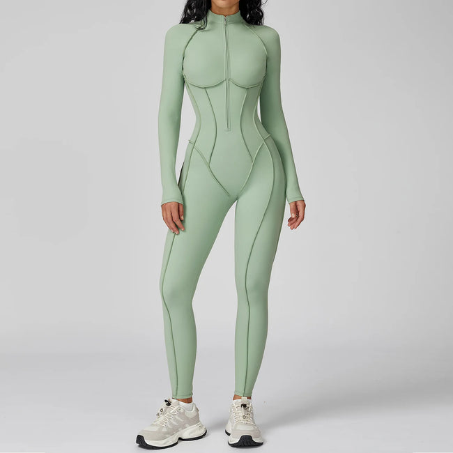 Long Sleeve Zipper Yoga Bodysuit One-Piece Tracksuit