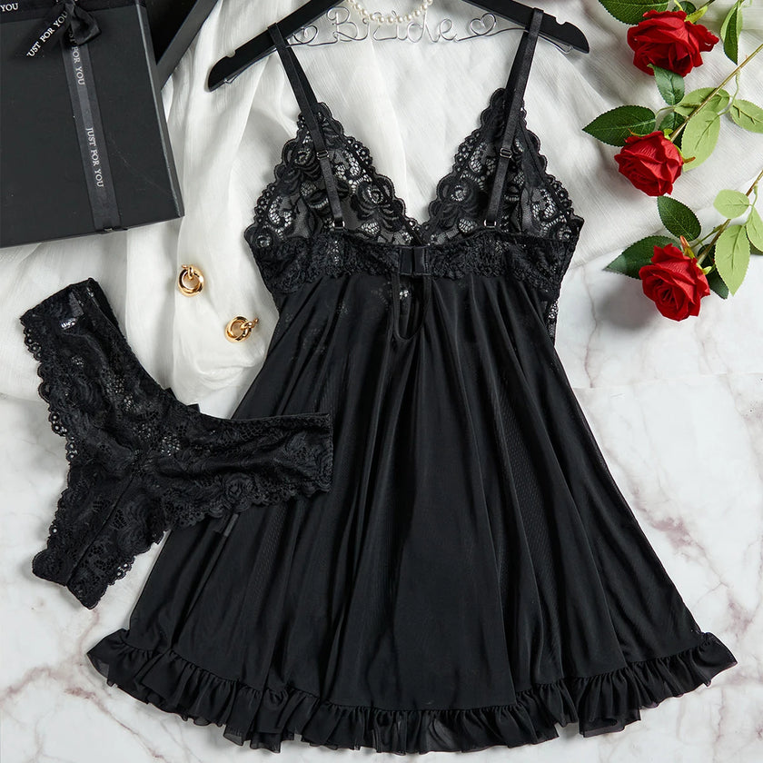 Sheer Lace Lingerie & Panty Set