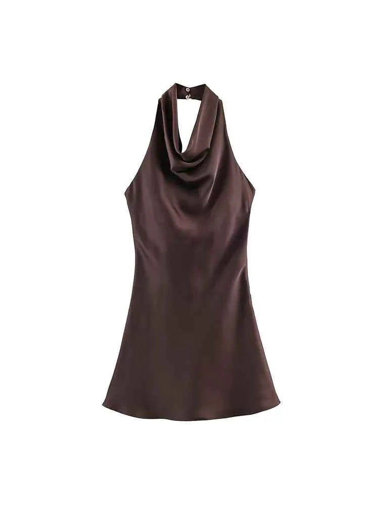 Satin Backless Halter Mini Dress