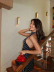 Polka Dot Backless Halter Mini Dress