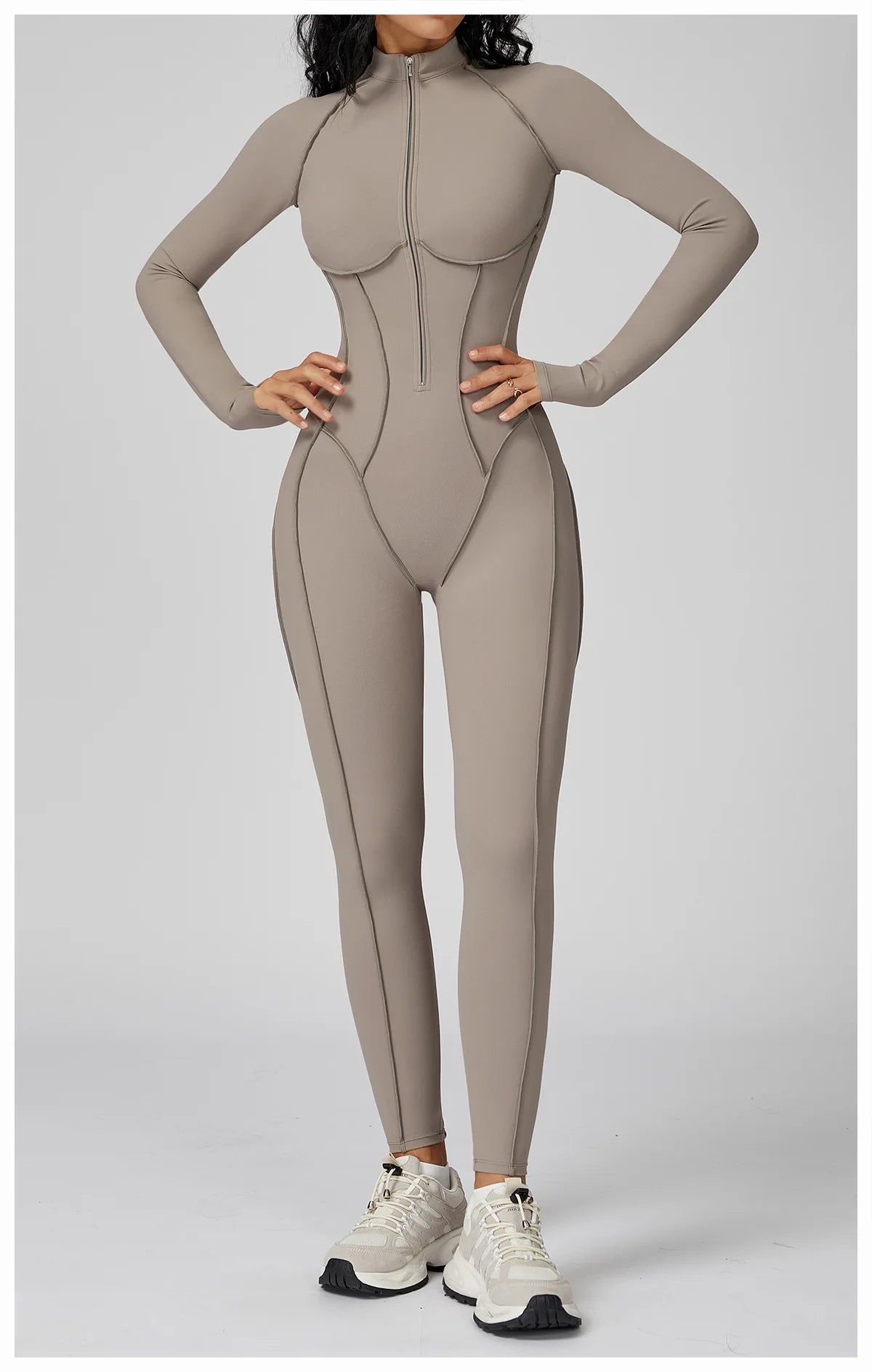 Long Sleeve Zipper Yoga Bodysuit One-Piece Tracksuit