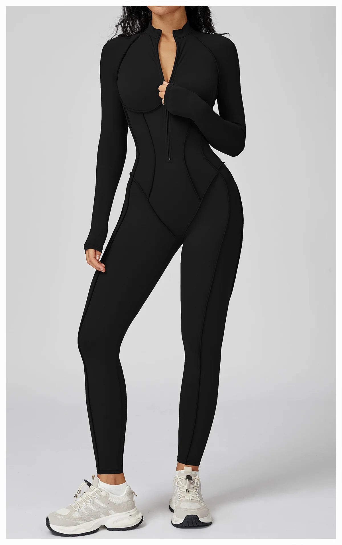 Long Sleeve Zipper Yoga Bodysuit One-Piece Tracksuit