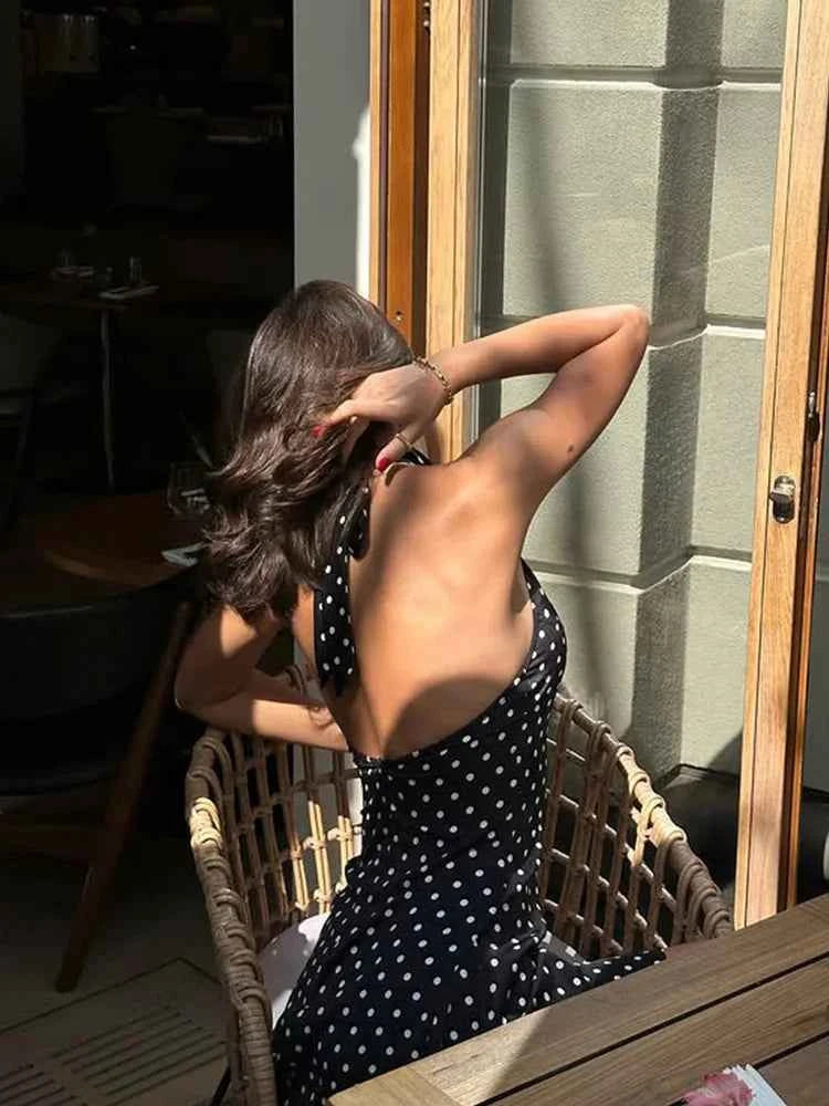Polka Dot Backless Halter Mini Dress