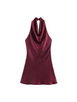 Satin Backless Halter Mini Dress