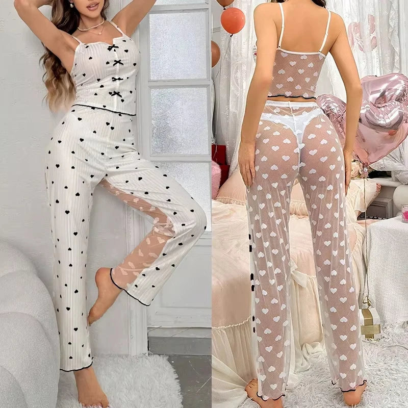 Mesh Lace Strap Pajama Set