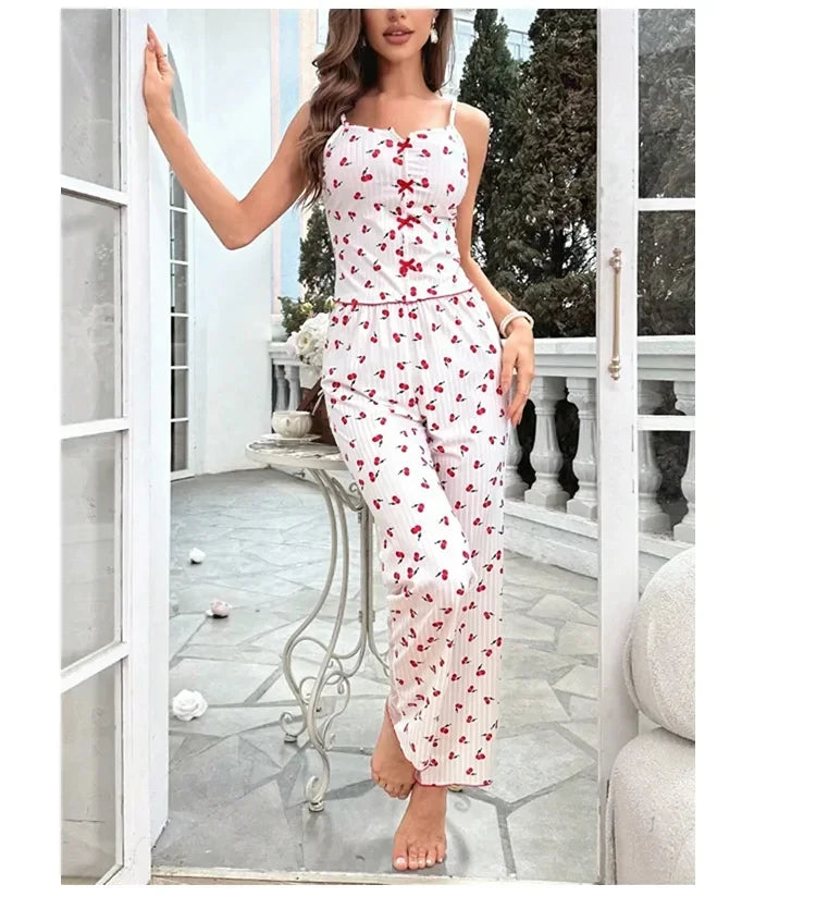 Mesh Lace Strap Pajama Set