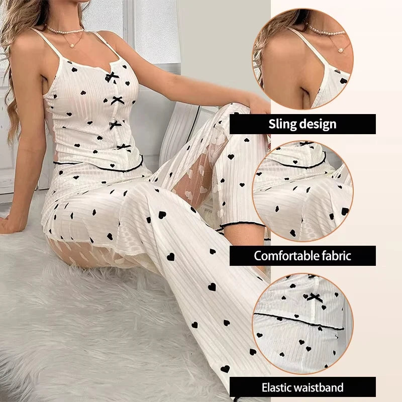 Mesh Lace Strap Pajama Set