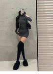 High Neck Pleated Bodycon Dress
