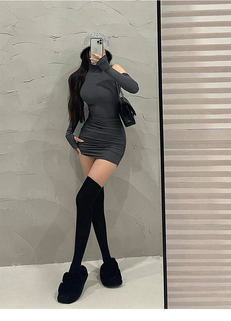 High Neck Pleated Bodycon Dress