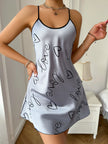 Heart Letter Print Spaghetti Strap Sleepwear