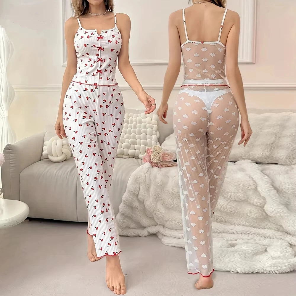 Mesh Lace Strap Pajama Set