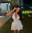 Retro Polka Dot Deep V Halter Mini Dress