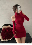 High Neck Pleated Bodycon Dress