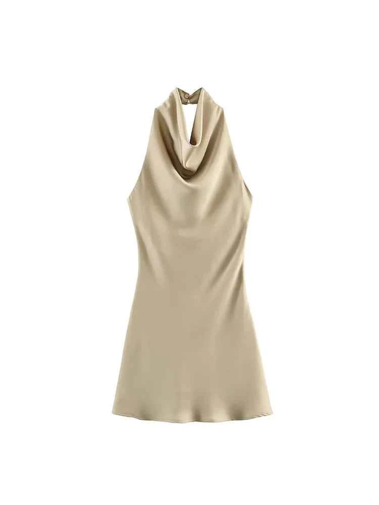Satin Backless Halter Mini Dress