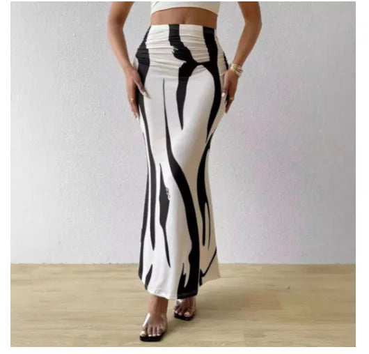 Zebra Print Pleated Midi Skirt