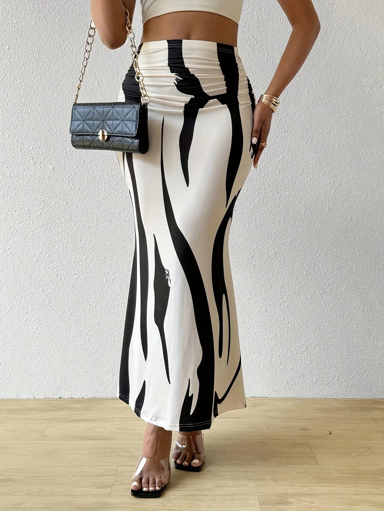 Zebra Print Pleated Midi Skirt
