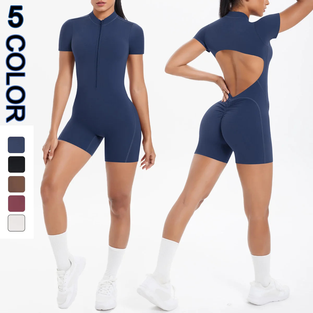 Backless Hollow-Out Push-Up Zipper Yoga Jumpsuit