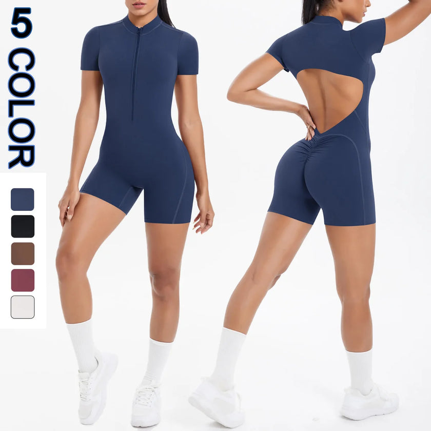 Backless Hollow-Out Push-Up Zipper Yoga Jumpsuit