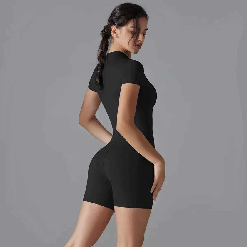 Yoga Set Women's Jumpsuits One-Piece Suit Zipper Short Sleeve Gym Push Up Workout Clothes Fitness Bodysuit Sportswear Tracksuit