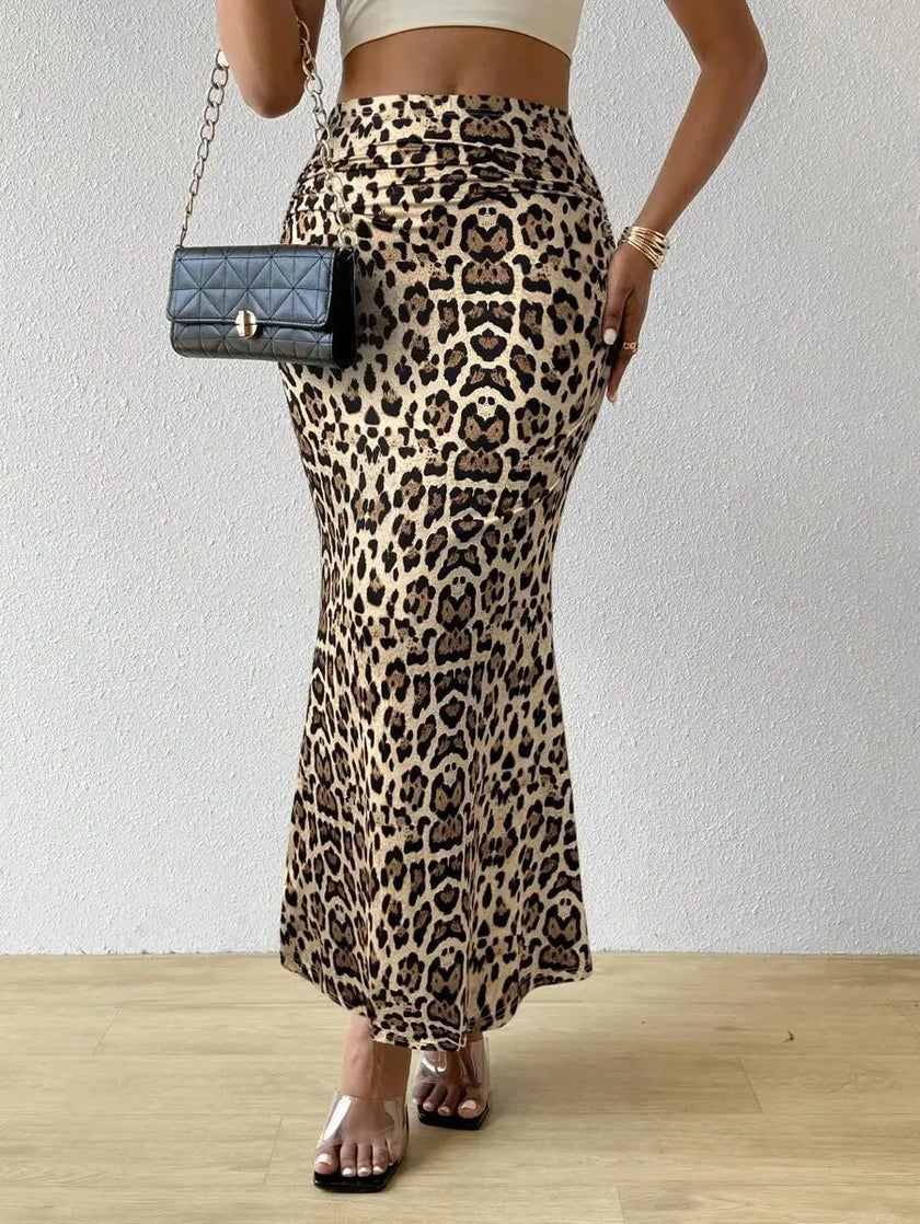Zebra Print Pleated Midi Skirt