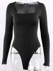Square Neck Long Sleeve Bodycon Bodysuit