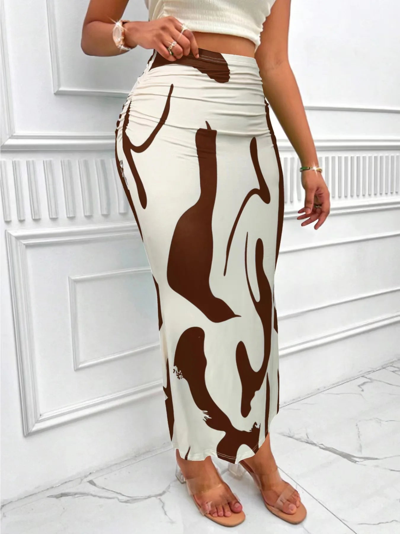 Zebra Print Pleated Midi Skirt
