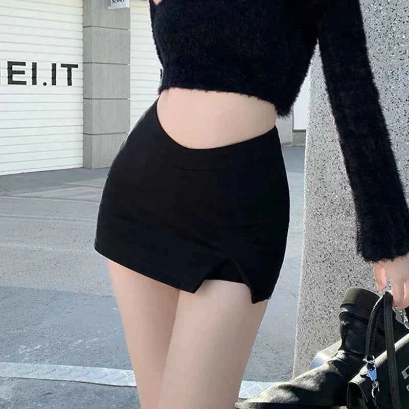 High Waist Slit A-Line Mini Skirt