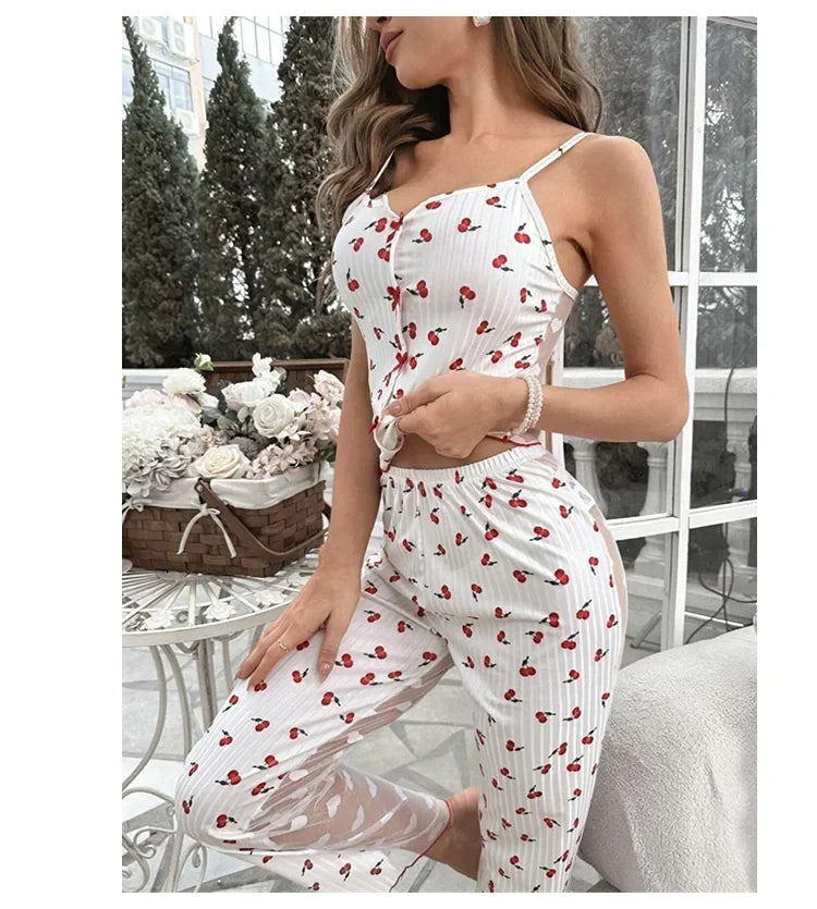 Mesh Lace Strap Pajama Set