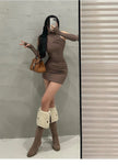 High Neck Pleated Bodycon Dress