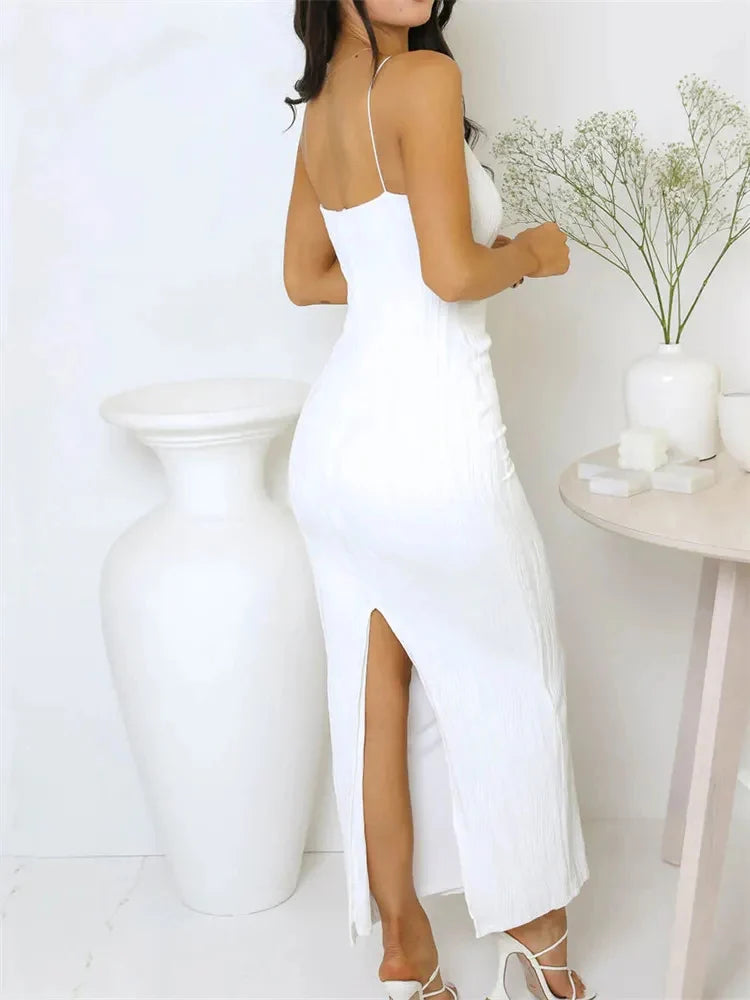 Ruched Back-Split Party Dress