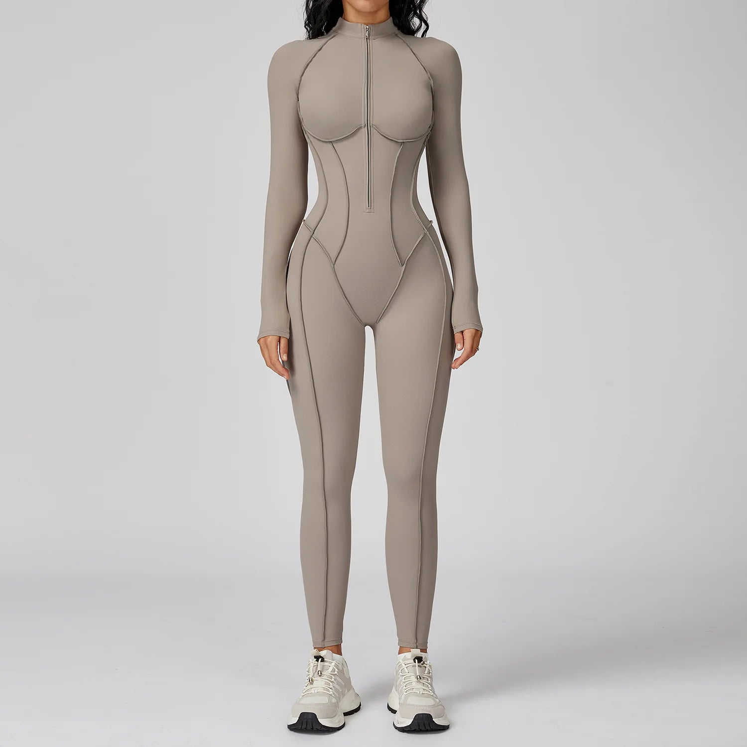 Long Sleeve Zipper Yoga Bodysuit One-Piece Tracksuit